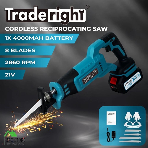Traderight 21V Cordless Reciprocating Saw 8 Blades Set For Wood Metal Saber