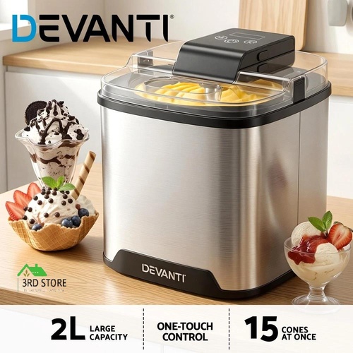 Devanti Ice Cream Maker Machine 2L Homemade Gelato Sorbet Frozen Drinks Sliver