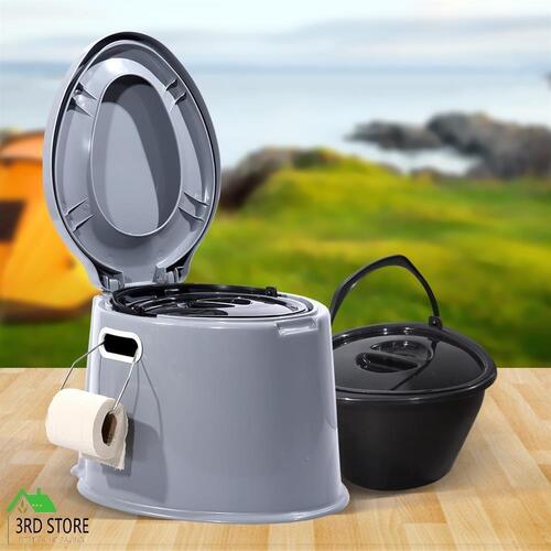 6L Camping Toilet Outdoor Portable Potty Caravan Travel Boating Bucket Brush