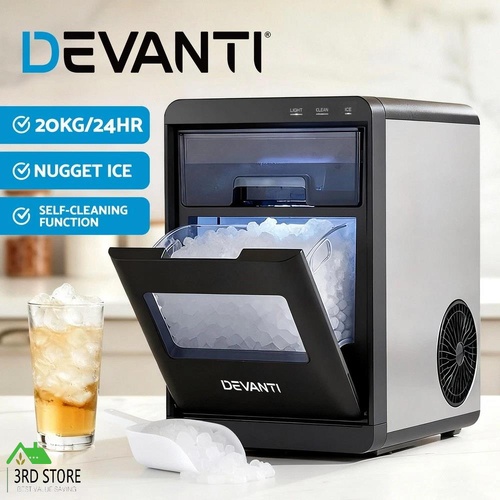 Devanti Ice Maker Machine 20kg Chewable Nugget Ice Countertop w/Self Cleaning