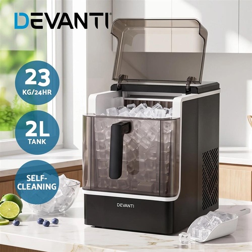 Devanti Ice Maker 23kg Portable Basket Square Cube Machine Black