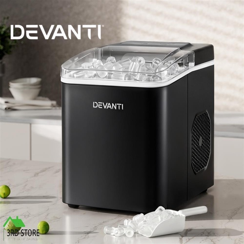Devanti Ice Maker Machine Portable 12kg Countertop w/Self Cleaning 1.2L Black