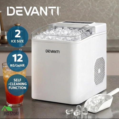 Devanti Ice Maker Machine Portable 12kg Countertop w/Self Cleaning 1.2L White
