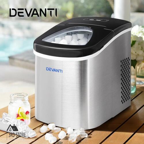 Devanti Ice Maker Machine Commercial Portable Ice Cube Tray Stainless Steel 2.4L
