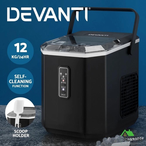 Devanti 12kg Ice Maker Machine Portable Ice Cube Tray Bar Countertop 1.3L Black