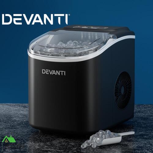 Devanti Portable Ice Maker Machine Ice Cube Tray 12kg Bar Countertop Black