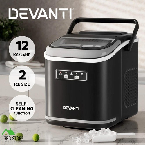 RETURNs Devanti Ice Maker Machine Portable 12kg Countertop w/Self Cleaning 1.3L Black
