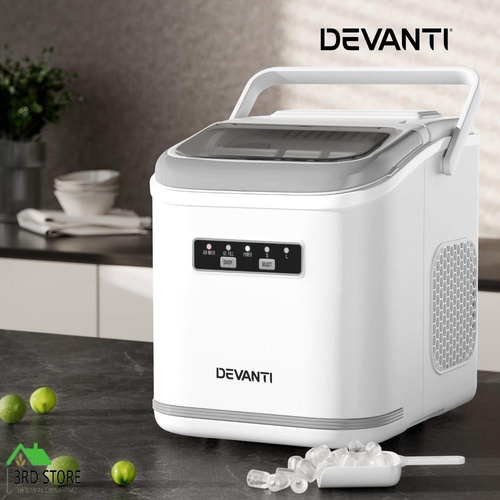 Devanti Ice Maker Machine Portable 12kg Countertop w/Self Cleaning 1.3L White
