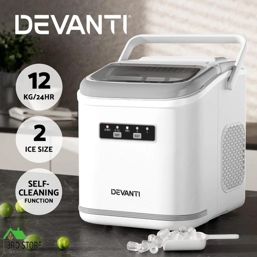 RETURNs Devanti Ice Maker Machine Portable 12kg Countertop w/Self Cleaning 1.3L White