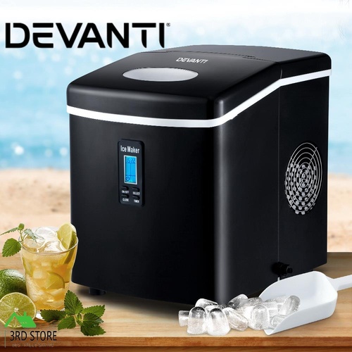 Devanti 3.2L Portable Ice Maker Commercial Machine Stainless Steel Ice Cube BK