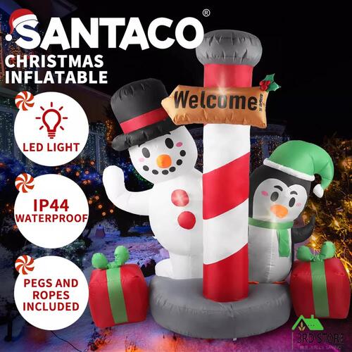 Santaco Inflatable Christmas Decor Pole Welcome 1.8M LED Lights Xmas Party
