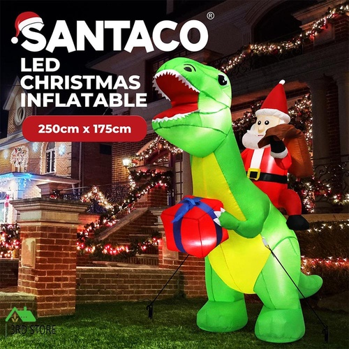 Santaco Christmas Inflatables Outdoor Santa Claus Riding Dinosaur Lights Decor