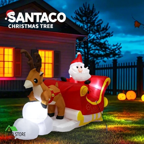 Santaco Christmas Inflatables Outdoor Santa Claus Reindeer Sleigh Lights Decor