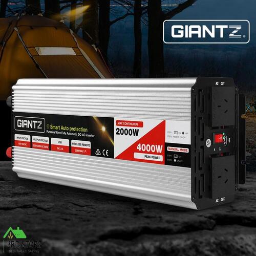 Giantz Power Inverter 12V to 240V 2000W/4000W Pure Sine Wave Camping Car Boat