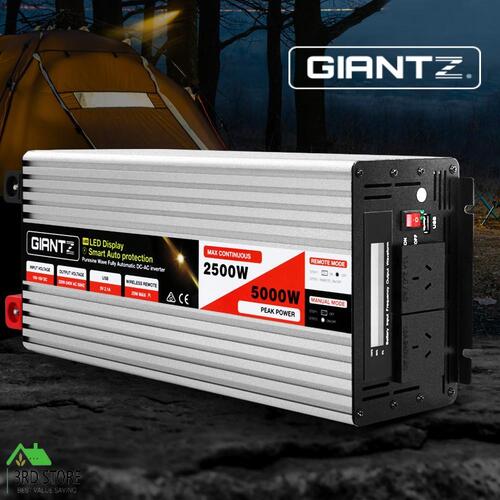 Giantz Power Inverter 12V to 240V 2500W/5000W Pure Sine Wave Camping Car Boat
