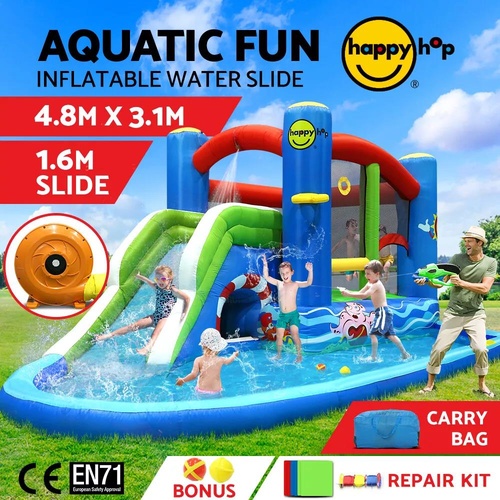 Happy Hop Kids Inflatable Water Slide Splash Jumping Castle Bouncer Play Toy