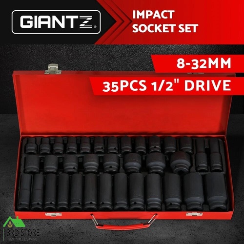 Giantz 35pcs 1/2" Drive Impact Socket Set Metric 8-32mm with Case