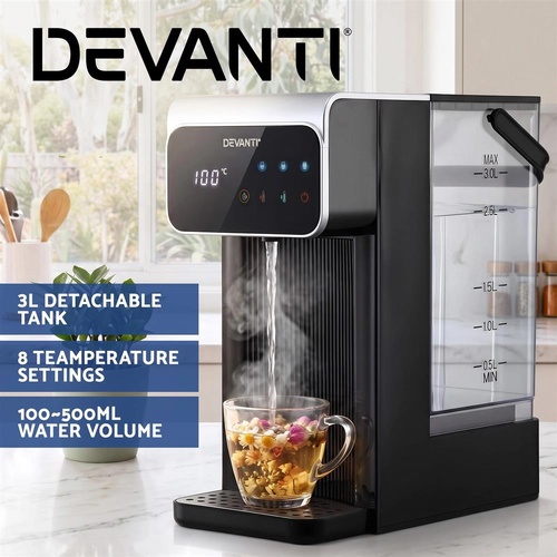 Devanti Instant Hot Water Dispenser 3L Heating Kettle 2400W Touch Control Water Black