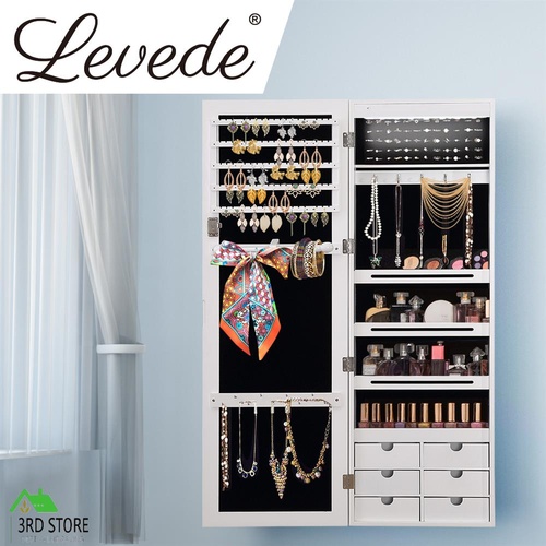 RETURNs Levede Jewellery Cabinet Full Length Mirror Mirrored Organizer Box Stand White