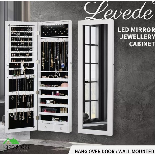RETURNs Levede Mirror Jewellery Cabinet Makeup LED Light Storage Cosmetic Organiser Box