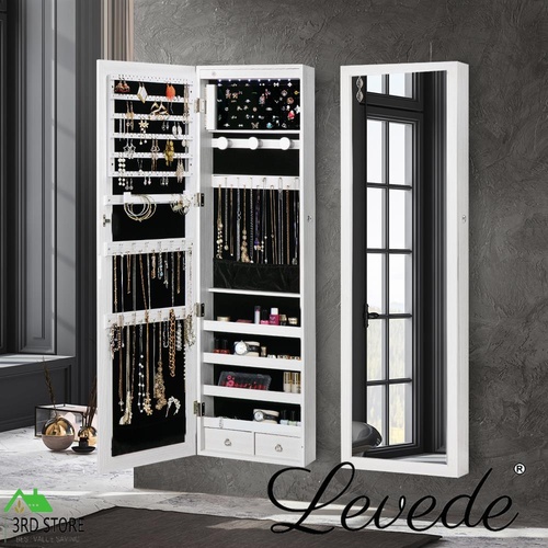 Levede Mirror Jewellery Cabinet LED Light Lockable Box Jewelry Storage Organiser