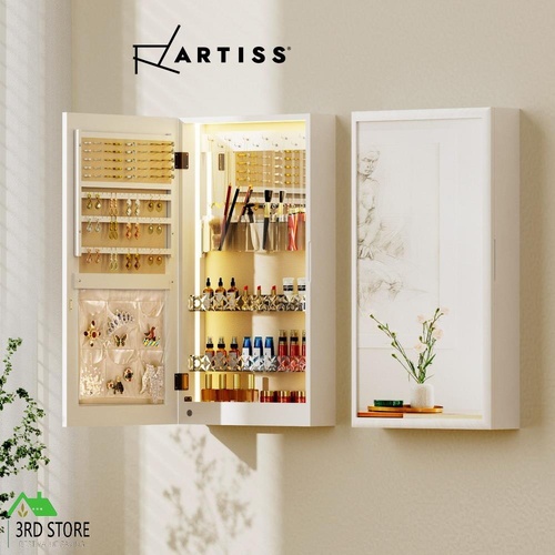 Artiss Mirror Jewellery Cabinet Makeup Jewelry Organiser Box LED Door Wall Mount