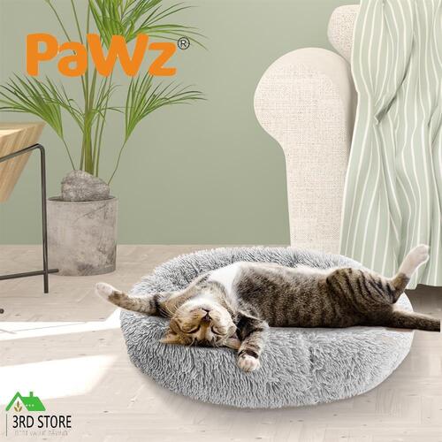 PaWz Pet Bed Dog Cat Calming Bed Round Nest Soft Plush Warm Comfy Kennel M Grey