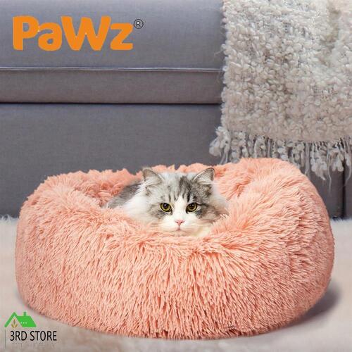 PaWz Dog Calming Bed Warm Soft Plush Round Comfy Sleeping Kennel Cave PINK S