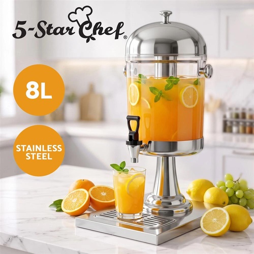 5-Star Chef 8L Beverage Juice Dispenser Tap Ice Tube Single Drip Tray
