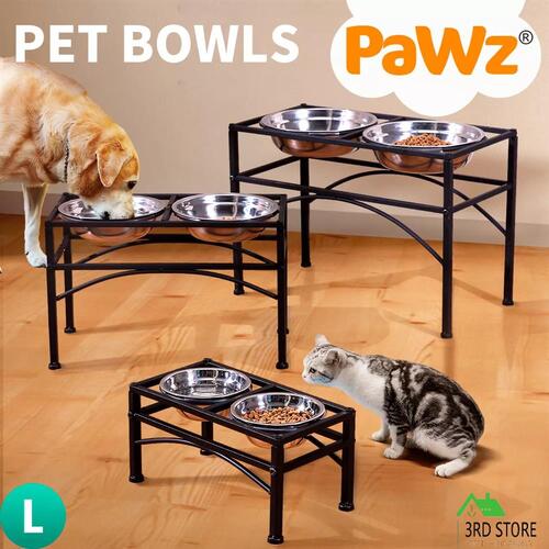 PaWz Dual Elevated Pet Dog Puppy Feeder Bowls Stainless Steel Food Water Stand L