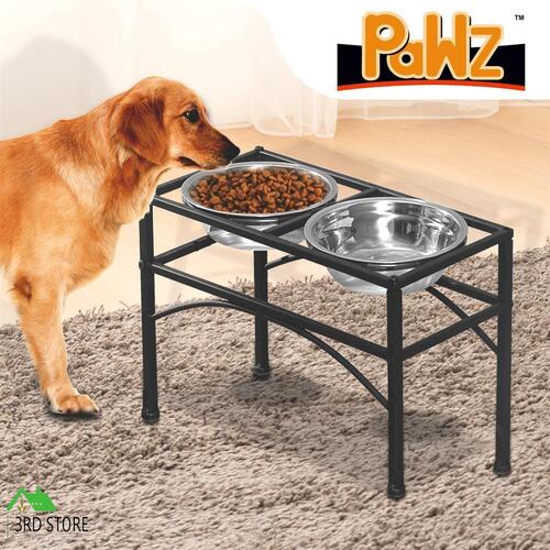 PaWz Dual Elevated Pet Dog Puppy Feeder Bowls Stainless Steel Food Water Stand L