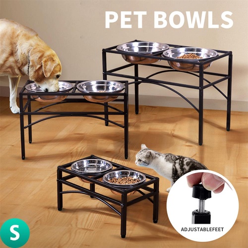 Dual Elevated Raised Pet Dog Puppy Feeder Bowl Stainless Steel Food Water SMALL