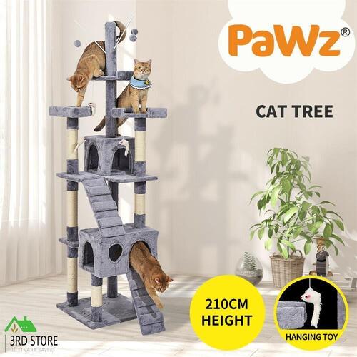 PaWz Cat Tree Scratching Post Scratcher Tower Condo House Furniture Grey 210cm