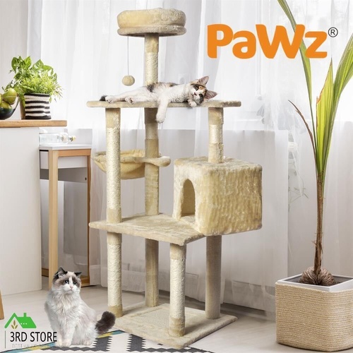 PaWz Cat Tree Toy Scratching Post Scratcher Tower Condo Wooden House Cream 130cm
