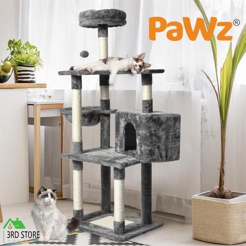 PaWz Cat Tree Toy Scratching Post Scratcher Tower Condo Wooden House Grey 130cm
