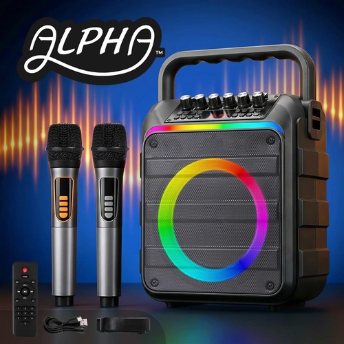 Alpha Portable Karaoke Machine with 2 Wireless Microphones Bluetooth 5.3