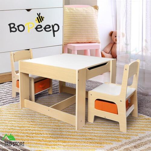 BoPeep Kids Table and Chairs Set Storage Box Toys Play Desk Wooden Study