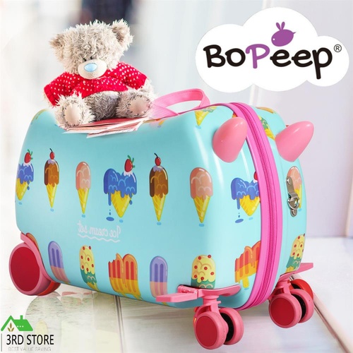 BoPeep Kids Ride On Suitcase Children Travel Luggage Carry Bag Trolley Ice Cream