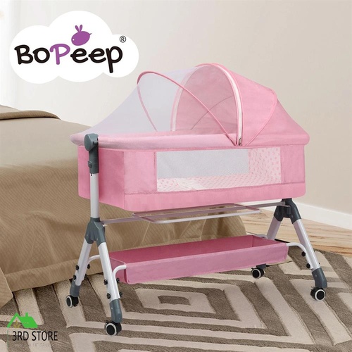 Bopeep Baby Cot Bed Crib Portable Bassinet Safety Fence Adjustable Beside Pink