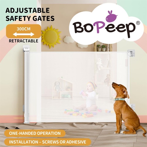 Bopeep Baby Safety Gates mesh Retractable Pet Stair Doorways Guard 300cm White