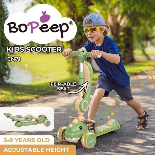 BoPeep Kids Scooter Foldable Flip-able Seat Adjustable Height LED Light Music