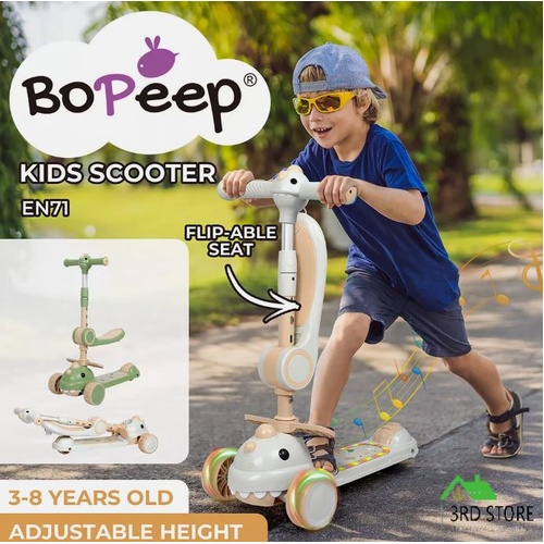 BoPeep Kids Scooter Foldable Flip-able Seat Adjustable Height LED Light Music