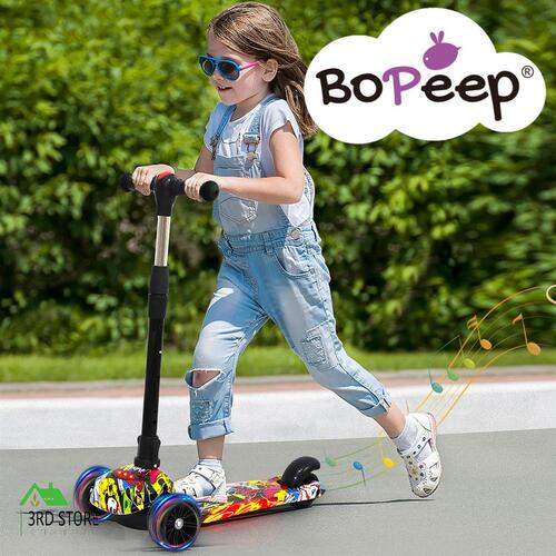 BoPeep 3-Wheel Adjustable Height Flashing LED Music Foldable Kids Scooter
