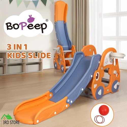 Bopeep Kid Slide Set Basketball Hoop Indoor Outdoor Playground Activity orange