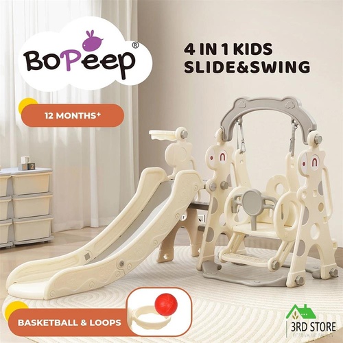 Bopeep Kid Slide Swing Set Basketball Hoop Indoor Outdoor Playground Activity