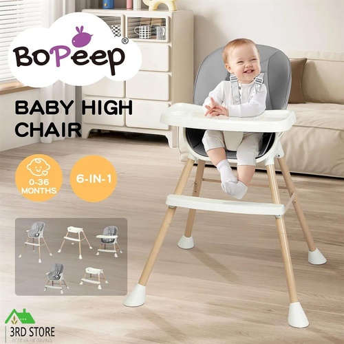 Bopeep Baby High Chair Safe Feeding 6-In-1 Removable Seat Tray Adjustable Eating