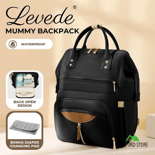 Bopeep Nappy Changing Bag Mummy Backpack Baby Diaper Bag Travel Waterproof Black