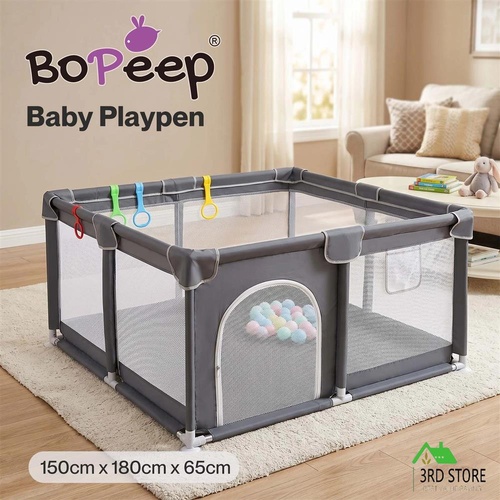 BoPeep Baby Playpen 150x180cm Large Play Pen Mesh Oxford Grey