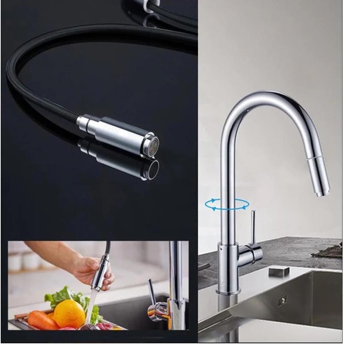 Euro Brass Round Mixer Tap with 360 Swivel and Pull Out for kitchen Variant Colo
