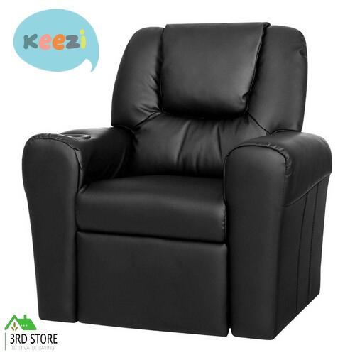 Keezi Kids Recliner Chair Black PU Leather Sofa Lounge Couch Children Armchair